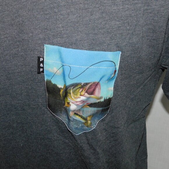 Poches & Fils Mens L Dark Gray Nagano Cane Pocket T-Shirt Bass Fishing - Picture 2 of 9